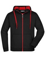 James&Nicholson Sportive Herrenjacke mit Kapuze, Azur/Navy S, JN355 – Black/Red