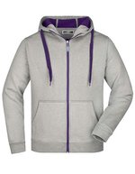 James&Nicholson Sportive Herrenjacke mit Kapuze, Azur/Navy S, JN355 – Grey Heather/Purple