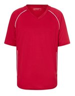 James&Nicholson Atmungsaktives Teamshirt mit V-Ausschnitt – Red/White