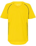 James&Nicholson Junior Team Shirt mit V-Ausschnitt, Black/White L (134/140), JN386K – Yellow/Black