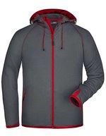 James&Nicholson Fleece Kapuzenjacke mit Alloverdruck für Herren, Aqua/Navy S, JN571 – Carbon/Red