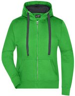 James&Nicholson Kapuzenjacke aus Baumwoll-Polyester für Damen, Black/Carbon S, JN594 – Green/Carbon