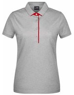 James&Nicholson Polo mit Kontraststreifen für Damen, Black/Red XS, JN725 – Grey Heather/Red