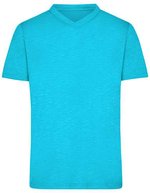 James&Nicholson Slub T-Shirt mit V-Ausschnitt für Herren, Bright Blue S, JN750 – Turquoise