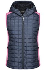James&Nicholson Strick Hybrid Weste mit Kapuze für Damen, Grey Melange/Anthracite Melange S, JN767 – Bild 3