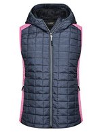 James&Nicholson Strick Hybrid Weste mit Kapuze für Damen, Grey Melange/Anthracite Melange S, JN767 – Pink Melange/Anthracite Melange