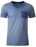 James&Nicholson T-Shirt Vintage-Look mit Brusttasche für Herren, Chili S, JN8016 – Denim