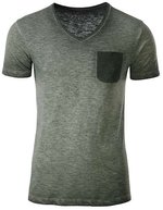 James&Nicholson T-Shirt Vintage-Look mit Brusttasche für Herren, Chili S, JN8016 – Dusty Olive