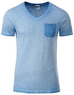 James&Nicholson T-Shirt Vintage-Look mit Brusttasche für Herren, Chili S, JN8016 – Horizon Blue