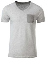 James&Nicholson T-Shirt Vintage-Look mit Brusttasche für Herren, Chili S, JN8016 – Light Grey