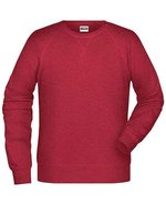 James&Nicholson Bio-Baumwoll-Sweatshirt mit Raglanärmeln, Black S, JN8022 – Carmine Red Melange