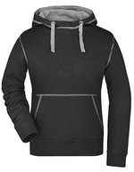 James&Nicholson Lifestyle Hoody mit Kontrastnähten für Damen, Black/Grey Heather S, JN960 – Bild 2