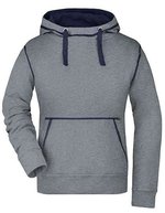 James&Nicholson Lifestyle Hoody mit Kontrastnähten für Damen, Black/Grey Heather S, JN960 – Grigio Melange/Blu navy