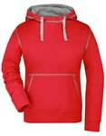 James&Nicholson Lifestyle Hoody mit Kontrastnähten für Damen, Cobalt/Grey Heather M, JN960 – Red/Grey Heather