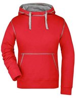 James&Nicholson Lifestyle Hoody mit Kontrastnähten für Damen, Black/Grey Heather S, JN960 – Rosso/Grigio Melange