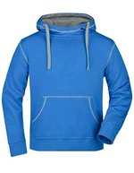 James&Nicholson Kapuzen-Sweatshirt mit Kontrastnähten für Herren, Black/Grey Heather S, JN961 – Cobalto/Grigio Melange