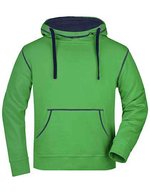 James&Nicholson Kapuzen-Sweatshirt mit Kontrastnähten für Herren, Black/Grey Heather S, JN961 – Verde/Blu navy