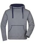 James&Nicholson Kapuzen-Sweatshirt mit Kontrastnähten für Herren, Navy/Cobalt M, JN961 – Grey Melange/Navy