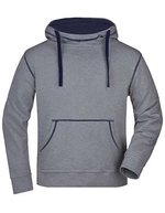 James&Nicholson Kapuzen-Sweatshirt mit Kontrastnähten für Herren, Black/Grey Heather S, JN961 – Grigio Melange/Blu navy
