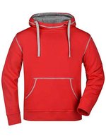James&Nicholson Kapuzen-Sweatshirt mit Kontrastnähten für Herren, Black/Grey Heather S, JN961 – Rosso/Grigio Melange