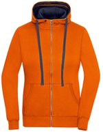 James&Nicholson Zip-Hoody mit tailliertem Schnitt für Damen, Black/Grey Heather S, JN962 – Dark Orange/Navy