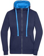 James&Nicholson Zip-Hoody mit tailliertem Schnitt für Damen, Black/Grey Heather S, JN962 – Navy/Cobalt