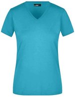 James&Nicholson Slim Fit V-Neck T-Shirt für Damen, White S, JN972 – Caribbean Bleu