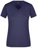 James&Nicholson Slim Fit V-Neck T-Shirt für Damen, White S, JN972 – Marine