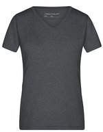 James&Nicholson V-Ausschnitt Melange T-Shirt für Damen, Black Melange S, JN973 – Bild 2
