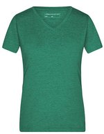 James&Nicholson V-Ausschnitt Melange T-Shirt für Damen, Black Melange S, JN973 – Green Melange