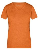 James&Nicholson V-Ausschnitt Melange T-Shirt für Damen, Black Melange S, JN973 – Orange Melange