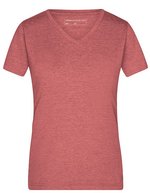 James&Nicholson V-Ausschnitt Melange T-Shirt für Damen, Black Melange S, JN973 – Red Melange