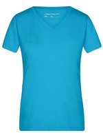 James&Nicholson V-Ausschnitt Melange T-Shirt für Damen, Black Melange S, JN973 – Turquoise Melange