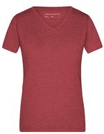 James&Nicholson V-Ausschnitt Melange T-Shirt für Damen, Black Melange S, JN973 – Wine Melange