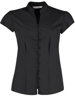 Kustom Kit Tailored Fit Bluse mit Mandarin-Kragen – Black