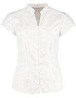 Kustom Kit Tailored Fit Bluse mit Mandarin-Kragen – White