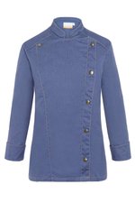 Karlowsky Kochjacke Jeans-Style mit Steppnähten für Damen – Vintage Moss Green (ca. Pantone 416C)