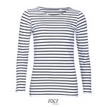 SOL´S Gestreiftes Langarmshirt mit Chambray-Details, White/Navy XS, L01403 – Bild 3