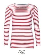 SOL´S Gestreiftes Langarmshirt mit Chambray-Details, White/Navy XS, L01403 – Bianco/Rosso