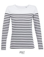 SOL´S Gestreiftes Langarm-T-Shirt aus Baumwolle, French Navy/White S, L03100 – White/Navy
