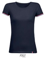 SOL´S T-Shirt Rainbow, Baumwolle, Kurzarm für Damen, Deep Black/Multicolore S, L03109 – French Navy/Royal Blue (Striped)