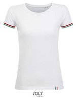 SOL´S T-Shirt Rainbow, Baumwolle, Kurzarm für Damen, Deep Black/Multicolore S, L03109 – White/Kelly Green (Striped)