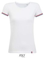 SOL´S T-Shirt Rainbow, Baumwolle, Kurzarm für Damen, Deep Black/Multicolore S, L03109 – White/Royal Blue (Striped)