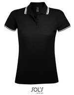 SOL´S Polo Shirt Pasadena mit Kontrast-Streifen, Black/Lime S, L586 – Black/White