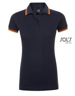 SOL´S Polo Shirt Pasadena mit Kontrast-Streifen, Black/Lime S, L586 – French Navy/Neon Orange