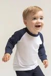 Larkwood Langärmliges Baseball-T-Shirt für Babys, White/Navy 0/6 Monate, LW025 – Bild 2