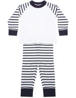 Larkwood Gestreifter Baby-Schlafanzug mit Raglan-Ärmeln – Navy Stripe/White