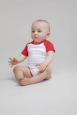 Larkwood Kurzarm Baseball Bodysuit mit Druckknöpfen, White/Heather Grey 0/3 Monate, LW502 – Bild 1