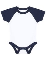 Larkwood Kurzarm Baseball Bodysuit mit Druckknöpfen, White/Heather Grey 0/3 Monate, LW502 – Bianco/Blu navy