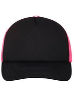 Myrtle beach 5-Panel Polyester Mesh Cap mit Klickverschluss, Black One Size, MB070 – Black/Neon Pink